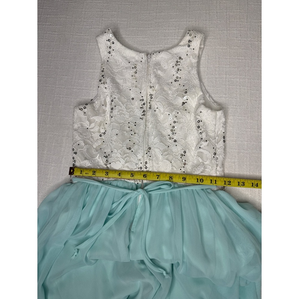 Speechless Maxi Dress Girls 14 Blue White Lace Chiffon Rhinestone Formal Wedding - Picture 10 of 10